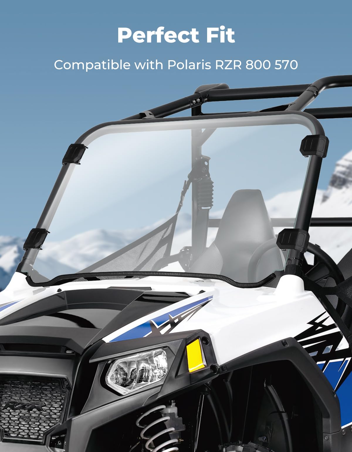 KEMIMOTO UTV Windshield Pre-installed Rubber Strips, Compatible with Polaris RZR 800 / RZR 570 / XP 900 2008-2020 UTV Front Full Windshield UV Resistance PC Clear Vsion Window