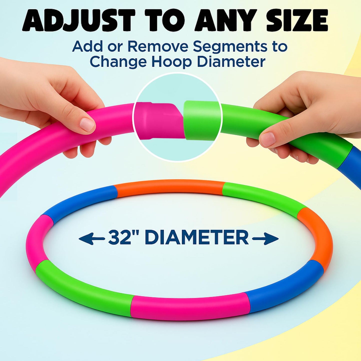 VALUE BUNDLE - Snap Together Detachable Kids Hula Hoop for Playing, 32-Inch (Pack of 6)