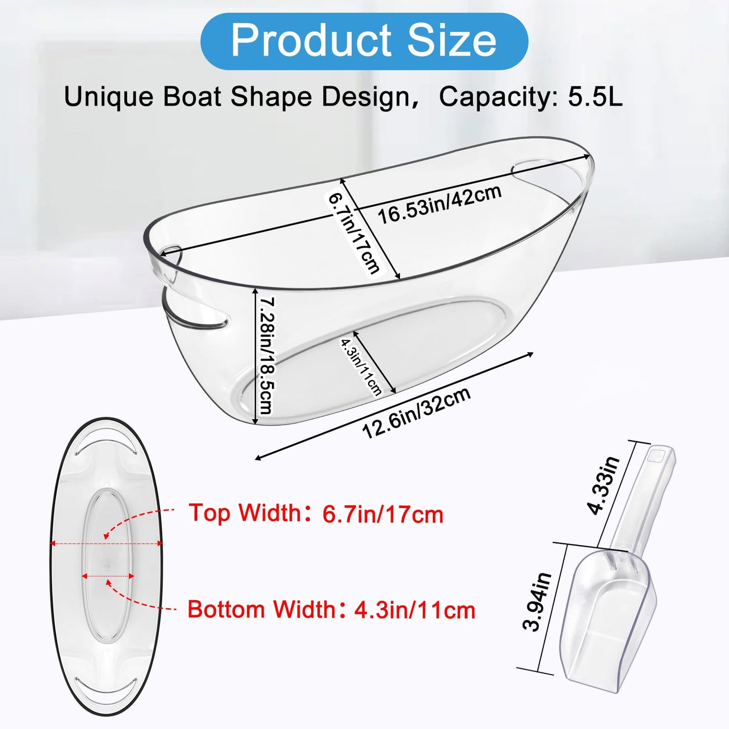 5.5L Ice Buckets for Parties 2-Pack, Clear Acrylic Drink Cooler Set with 2 Scoops & Metal Wine Opener, Beverage Tub Champagne Bucket for Cocktail Mimosa Bar, Beer, Wine (16.5" x 7.3" x 6.8")
