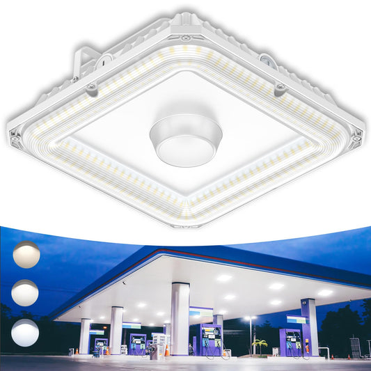 100W LED Canopy Light with Photocell, ETL DLC Listed 100W 80W 60W Adjustable Carport Lights Outdoor 13500Lm IP65 Waterproof 4500K/5000K/5700K Square Canopy Light for Gas Station Garage AC100-277V