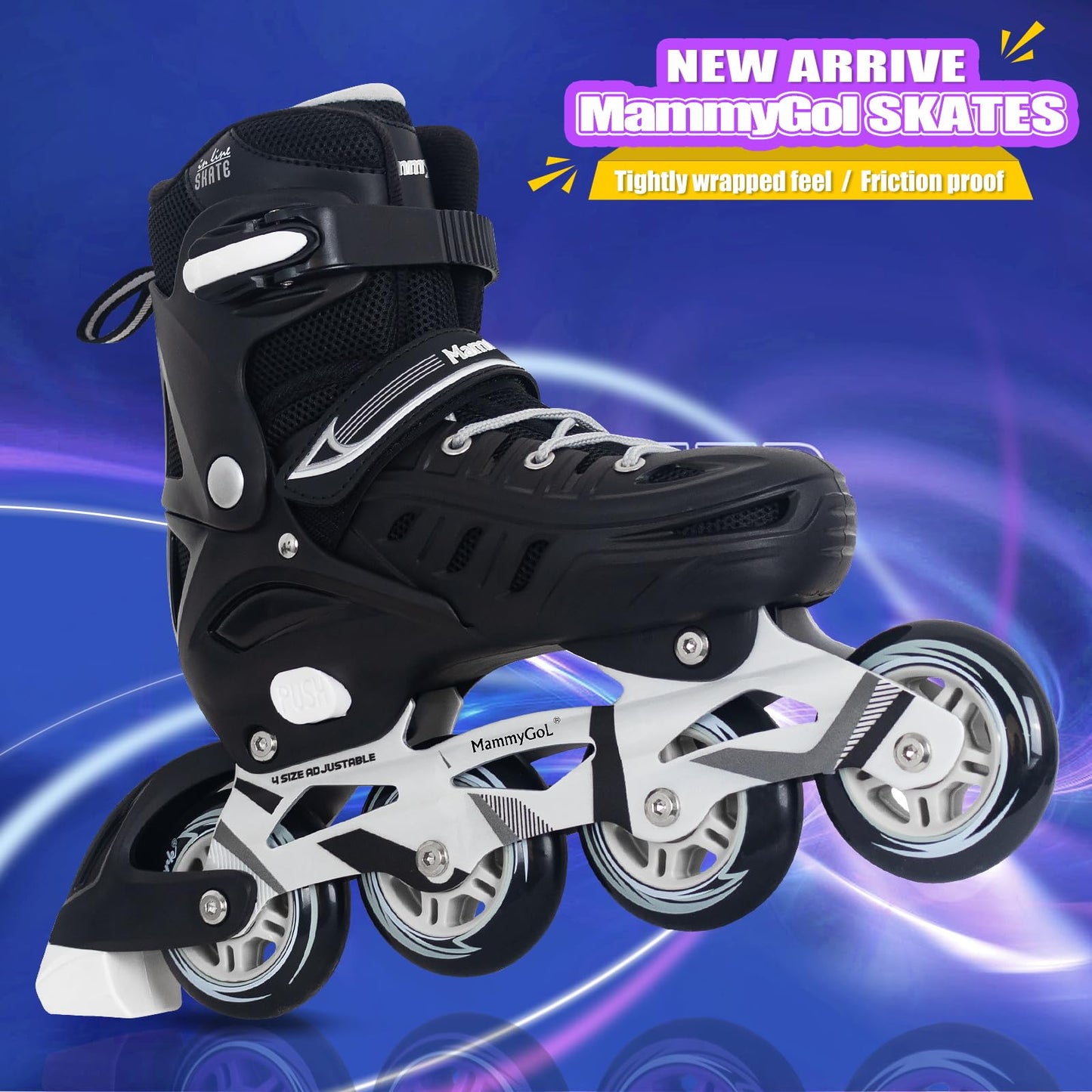 Inline Skates for Adults Men Women, Adjustable Aggressive Durable Roller Blades with Giant Wheels, High Performance Skates for Male Female Black Size 10 11 12