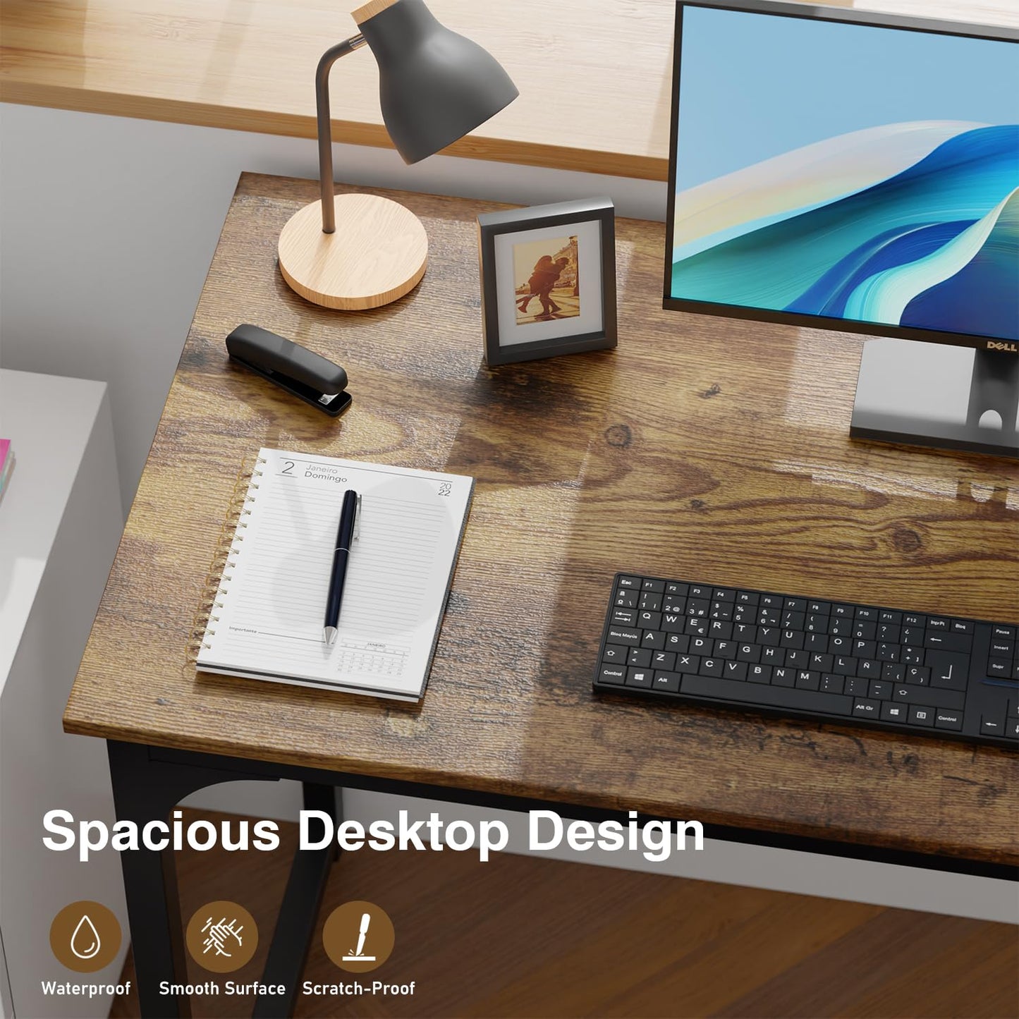 FDW 39 inches Computer Desk, Modern Simple Style Desk for Home Office, Study Student Writing Desk,Brown