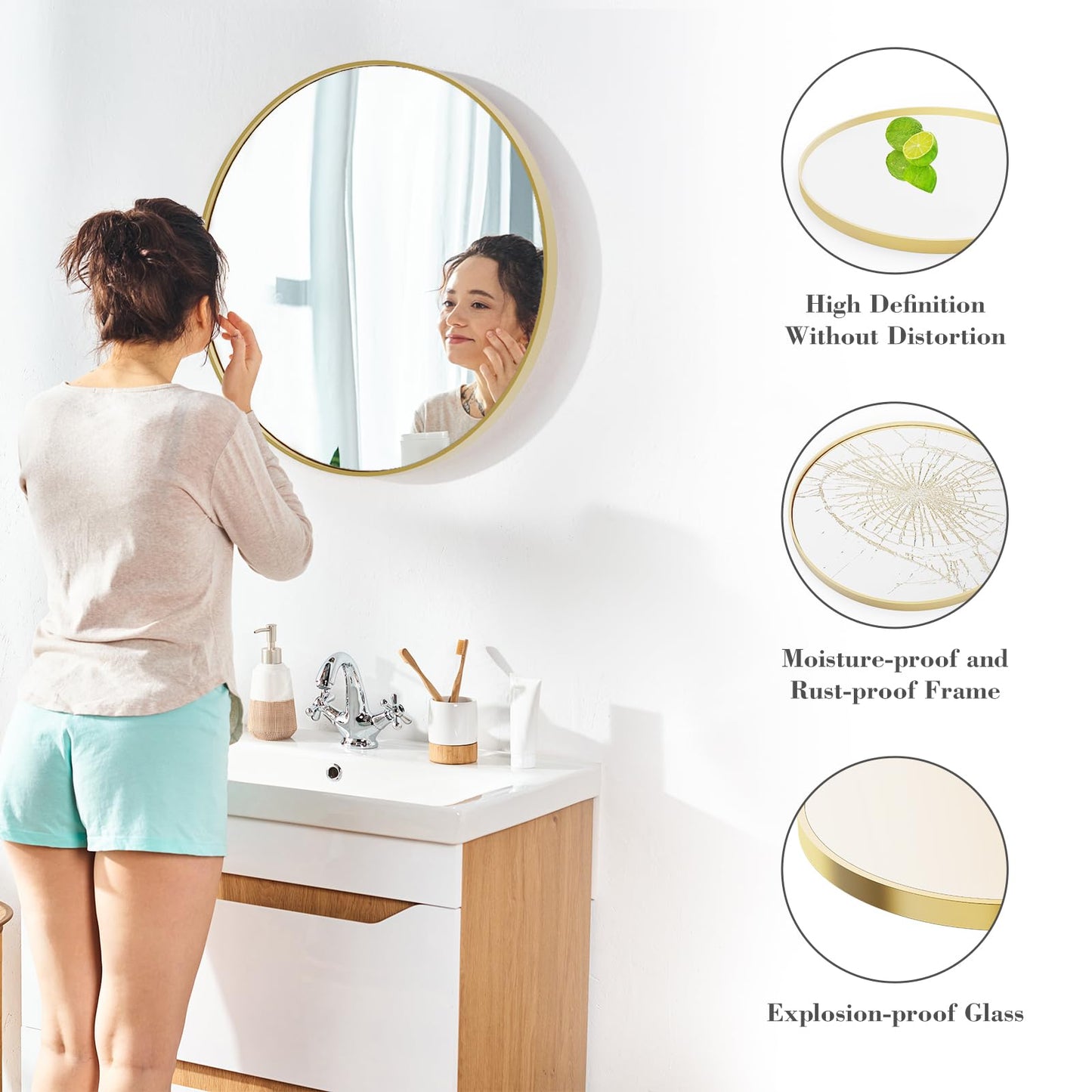 NEWBULIG Round Bathroom Mirror for Over Sink, 36 Inch Wall Mount Vanity Circle Mirror with Matte Metal Framed, Decor for Bathroom, Entryway, Bedroom, Gold