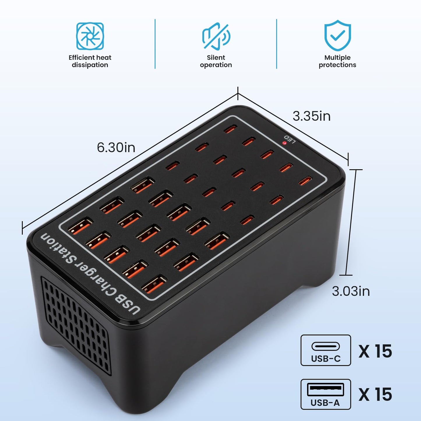 USB C Charging Station for Multiple Devices, 150W 30 Ports USB Charger Block for Ipad Cell Phone, Multiple USB Power Strip for Family Classroom