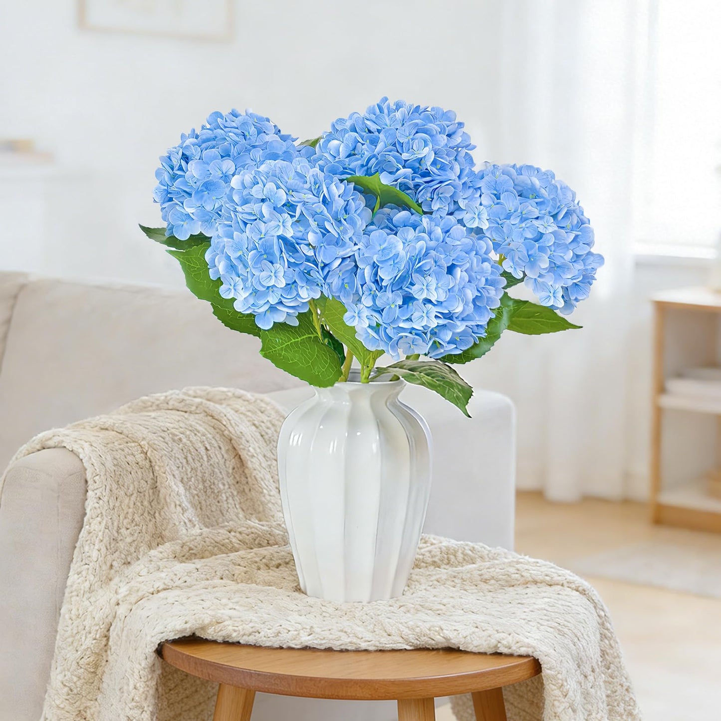 Cherica 6 Pcs Real Touch Blue Hydrangea Artificial Flowers with Stems, Fake Silk Flowers for Outdoors, Artificial Flowers for Home Decor Wedding Bouquets Centerpieces Vase
