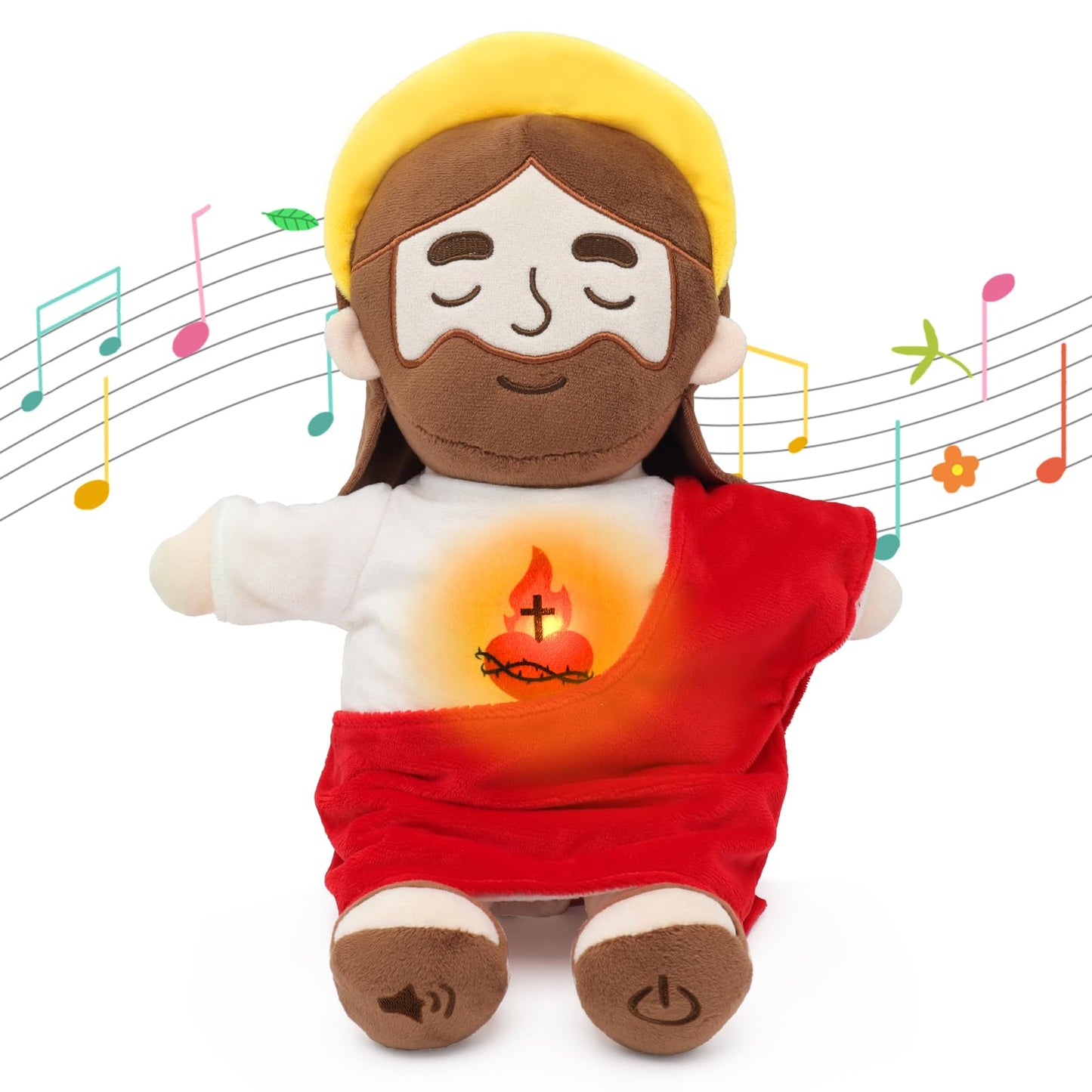 Yelakey - Calming Jesus Plush Toys with Light and Sound, Jesus Breathe Plush Doll with Stuffed Animals, Religious Christian Catholic, Christmas Easter Gifts for