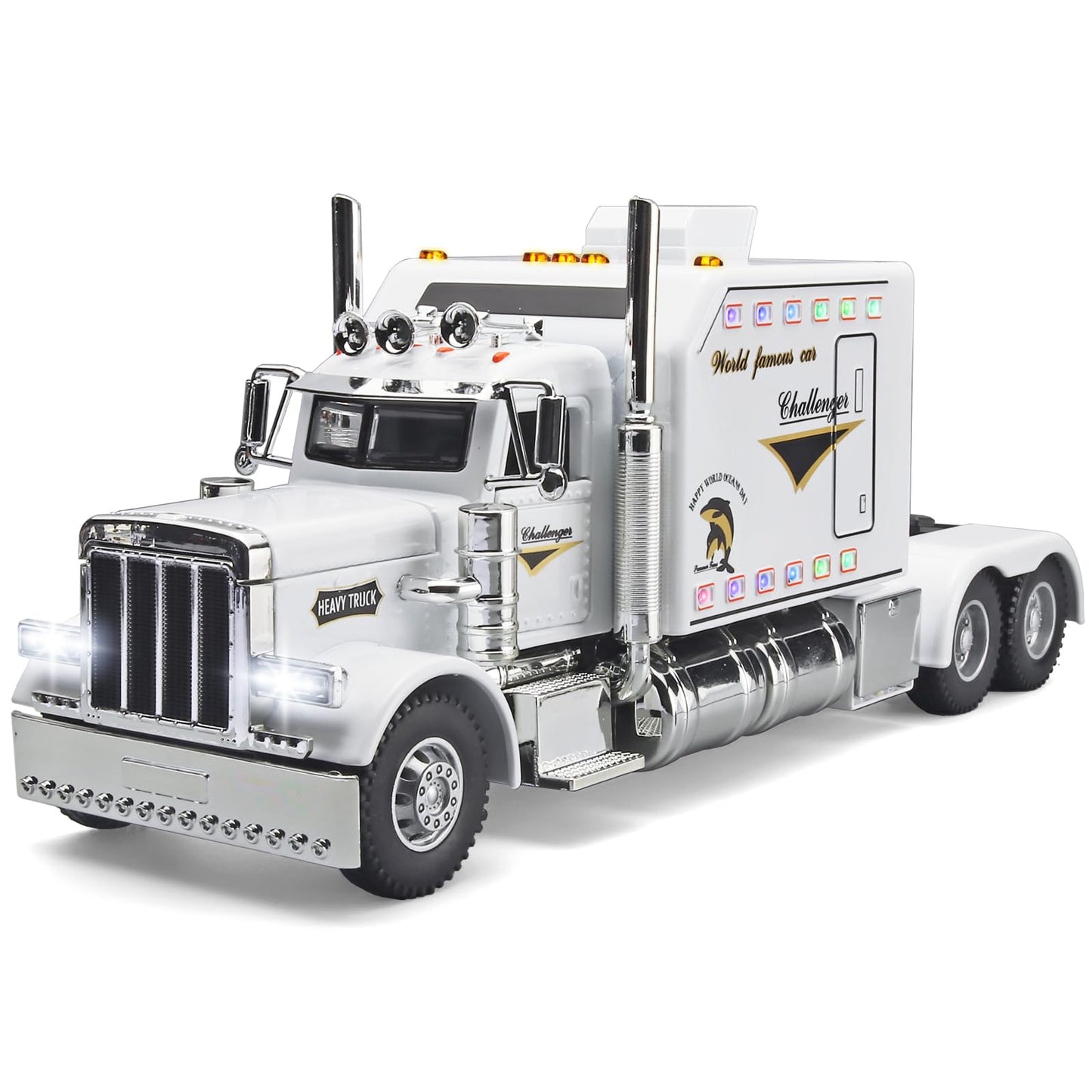 OANMYJJO Semi Truck Toys for Boy Heavy Trucks,Metal Diecast Trucks Model Pull Back Cars with Light and Sound,Truck and Trailer Toys for Boys,Toy Trucks for Boys Age 4-7(White)