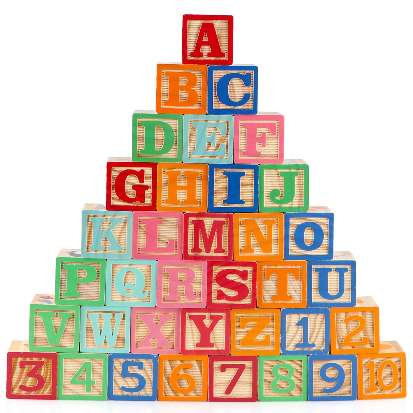 Gemileo - ABC Wooden Building Blocks for Toddlers 1-3 36 Pieces Wooden Alphabet Number Blocks for Stacking Learning Preschool Educational Montessori Sensory Toys for Kids