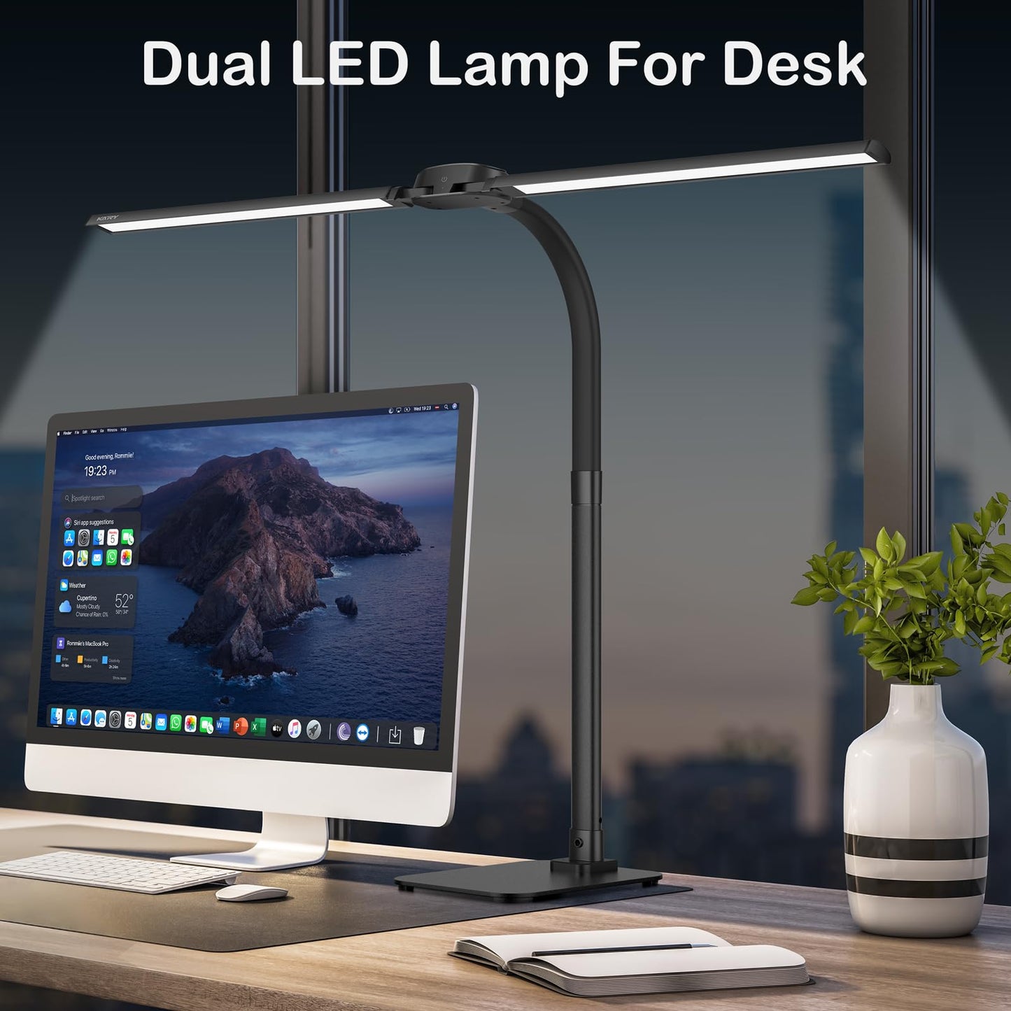 Desk Lamp with USB Charging Port for Home Office 24w Architect Remote Base Dual Task Led Light Modern 5 Color Modes Dimmable Adjustable Gooseneck Double Head Reading Drafting Eye Caring Tall Lamps
