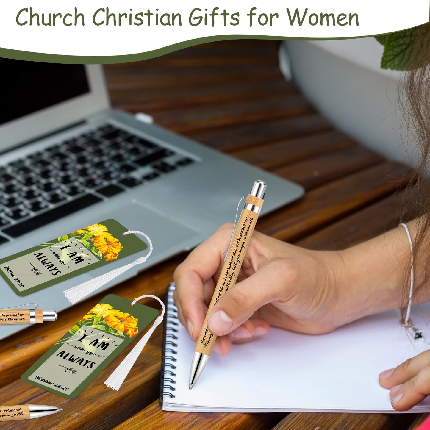 Spakon 100 Sets Mother's Day Church Gifts Bible Verse Bookmarks Inspirational Bamboo Pens Gift Bags Mom Christian Gifts Bulk Religious Mothers Day Party Favors