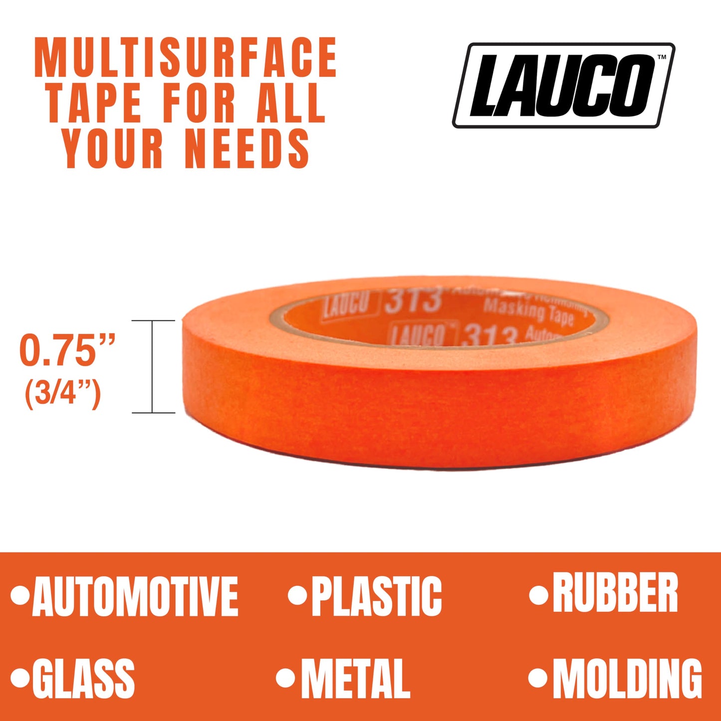 LAUCO Orange Automotive Refinishing Masking Tape, Autobody Painters Tape, 0.75 in. X 60 Yd. 48 Rolls, Moisture, UV and Heat Resistant, Multi-Purpose Masking Tape, No Residue, Painters Tape Bulk