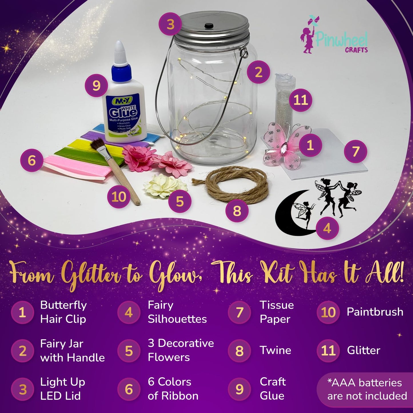 Pinwheel Crafts Fairy Lantern Toy for Kids Age 6-8 8-12+ Years - Make Your Own Night Light - Fairy Jar Gift for Girls with Led Light - Arts & Crafts Set, Pack of 2