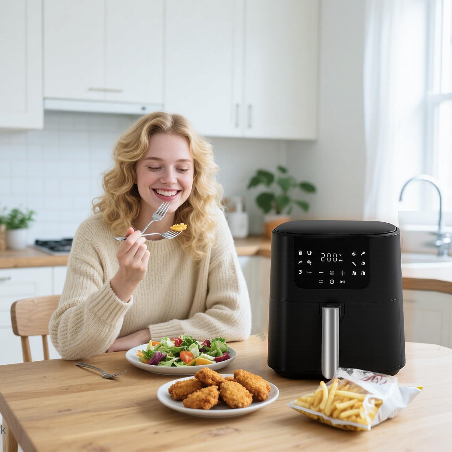 QIDO Air Fryer 8-in-1 with 5 QT Capacity,180°-450°F Precision Heating, Air Fry, Roast, Broil, Reheats, Dehydrates, Less Oil, Features Shake Reminder, Large Touch Display with Auto Menus, Dark Black