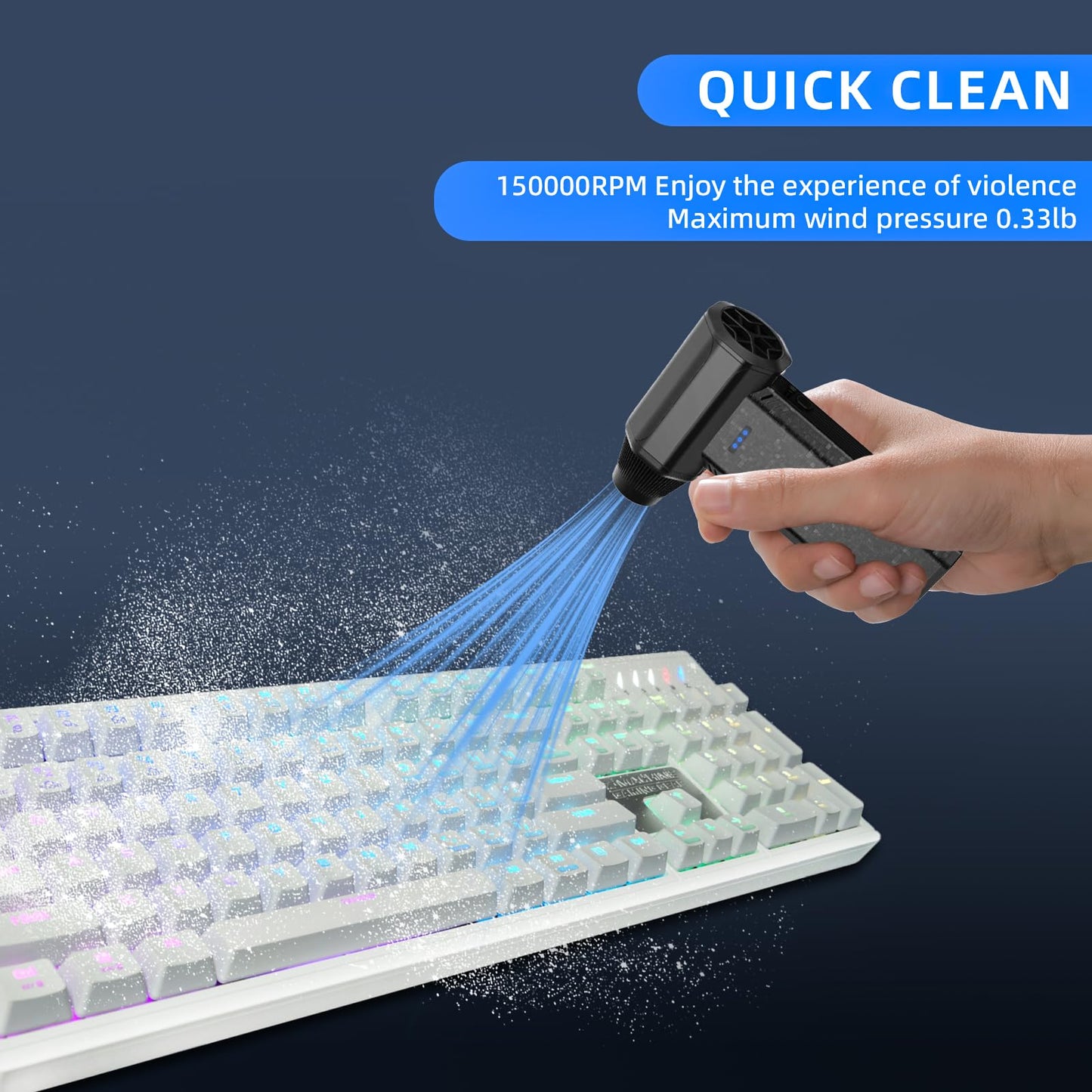 Cordless Compressed Air Duster 150000RPM Super Power Electric Air Duster 3 Gear Adjustable Mini Handheld Blower for Computer Keyboard Outdoor House and Car Cleaning Novyllis (Black)