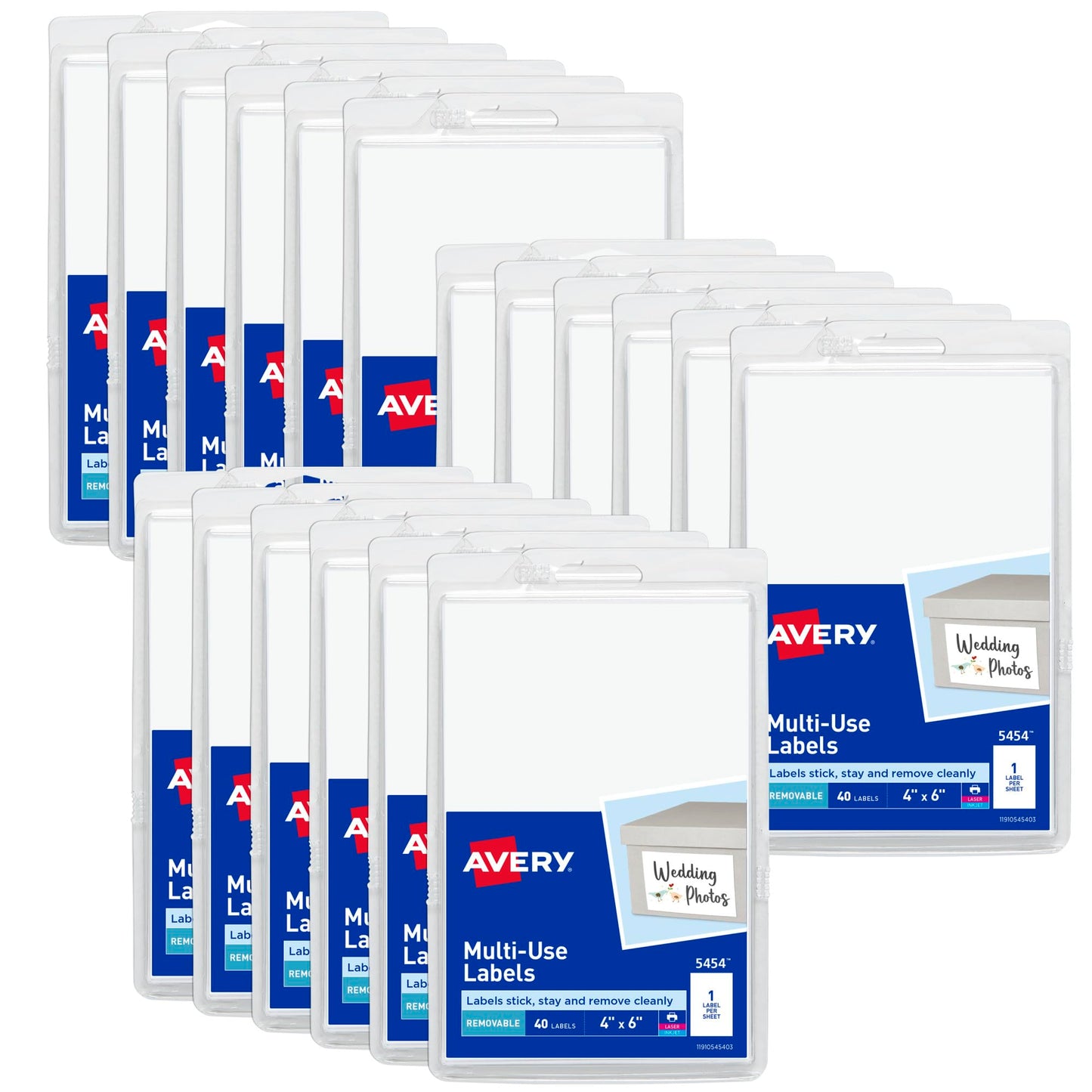 Avery Removable Labels, 4" x 6" Blank Labels, Laser/Inkjet Printable Labels, 40 Labels per Pack, 18 Packs, 720 Total Labels (5454)