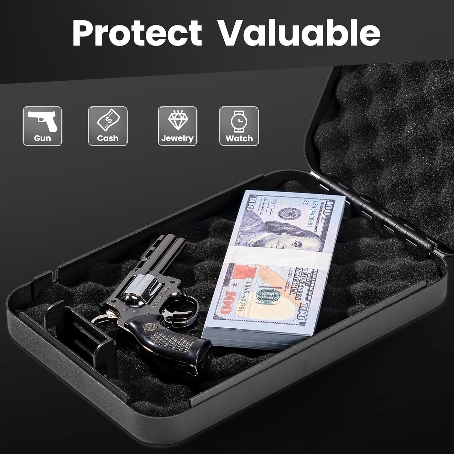 Sgorlds Portable Travel Gun Safe for Handgun and Valuables, 2 Pack Handgun Safe with Handbag, Pistol Lock Box for Car, 9.4" x6.6" x1.8", Black