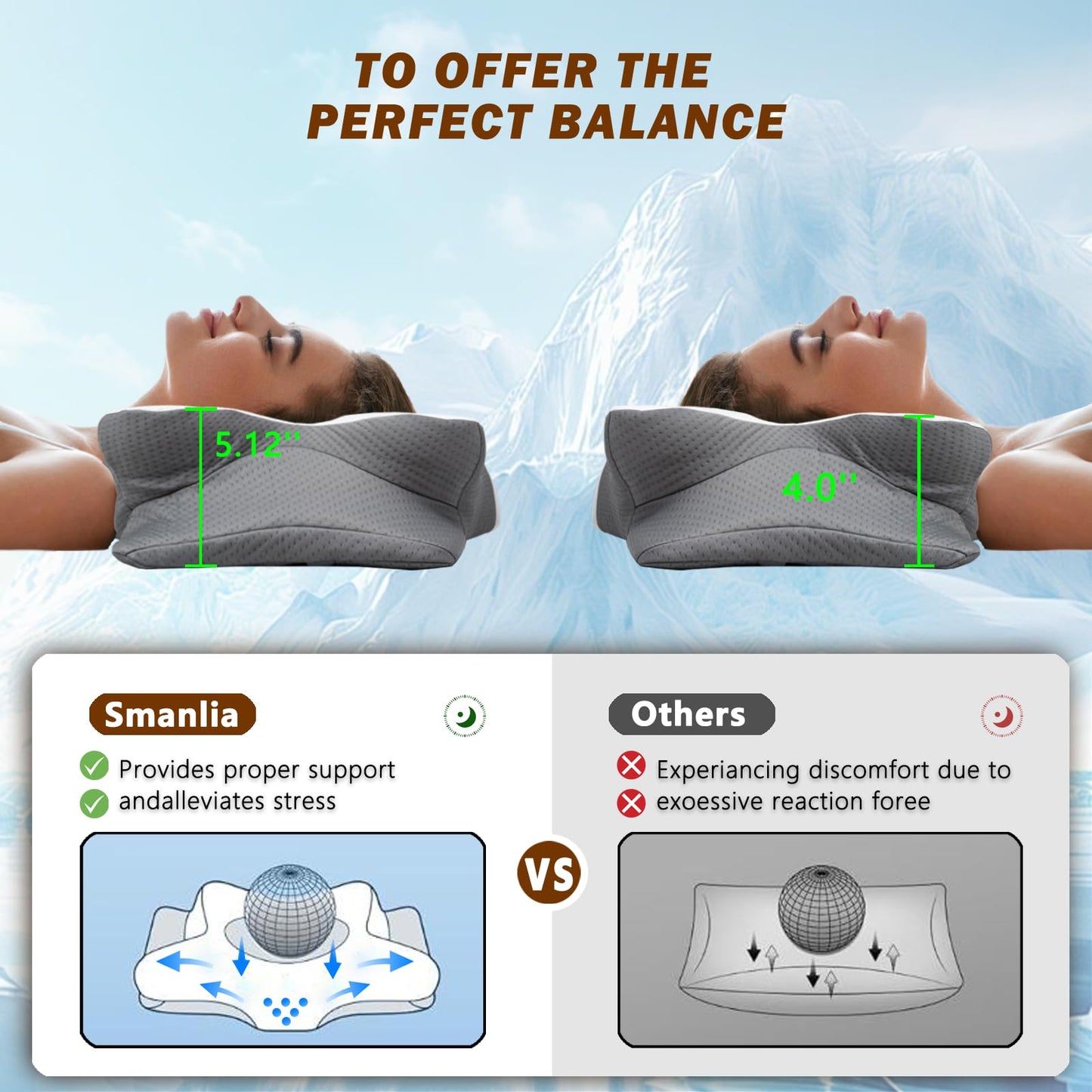 Cervical Neck Pillow for Pain Relief, Ergonomic Memory Foam Pillows for Sleeping, Neck Support Pillows for Sleeping with Pillowcase, Contour Orthopedic Pillow for Side Back Stomach Sleeper
