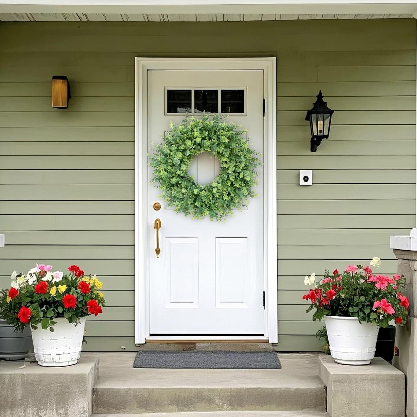 26" Eucalyptus Wreath for Front Door, Porch, Window - Large Artificial Eucalyptus Leaves Greenery Outdoor Wreath for Home, Farmhouse Decor - Spring, Summer, Fall, All Seasons (Green)