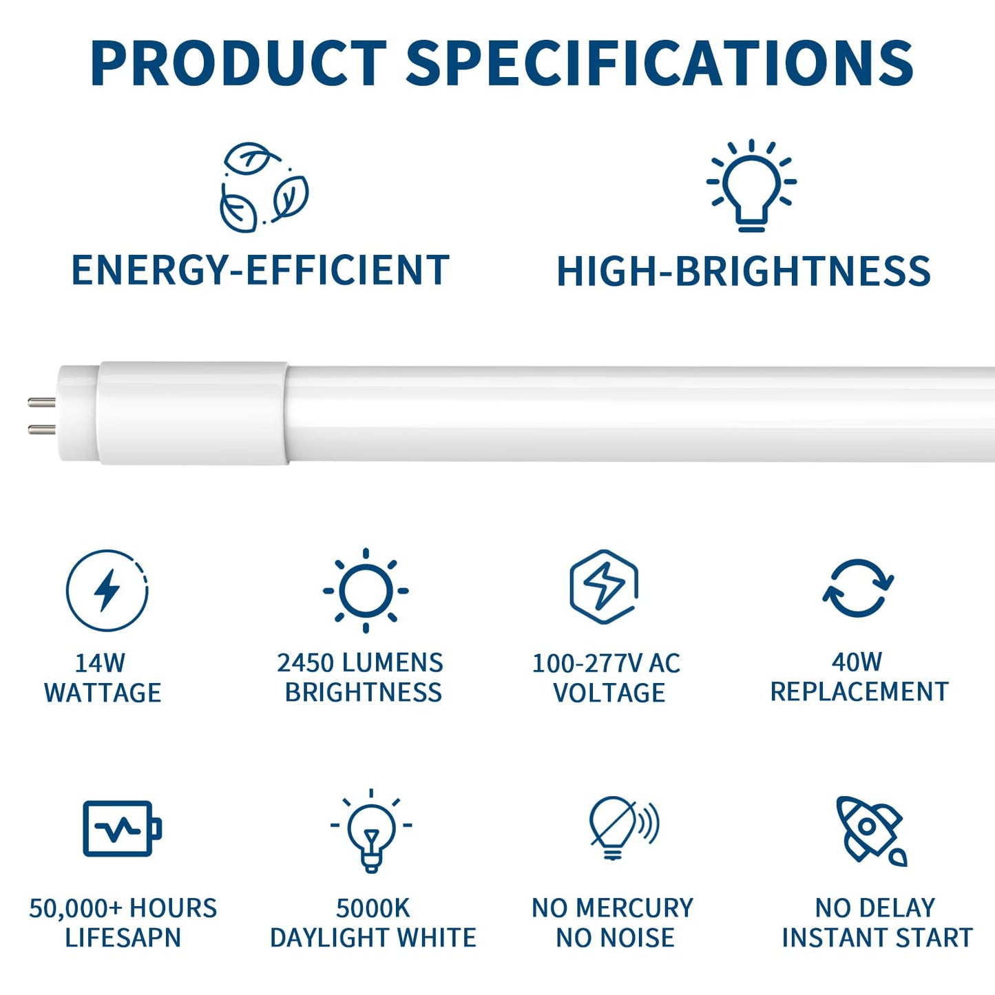 30 Pack T8 LED Bulbs 4 Foot, LED Fluorescent Tube Replacement, 4ft LED Tube Light, Plug&Play or Ballast Bypass, 14W, 2450 LM,5000K Daylight White,Single or Double End Powered, Frosted