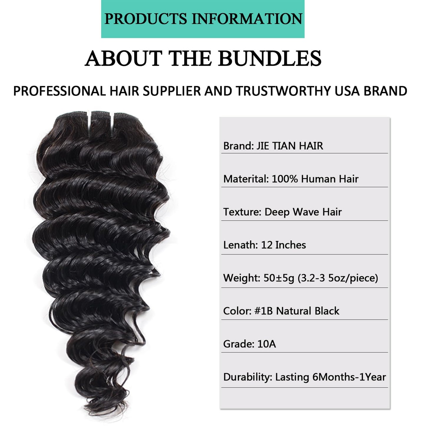 JTdebade 12 Inch Human Hair 4 Bundles Deep Wave Human Hair 100% Unprocessed Virgin Hair 12A Grade Natural Color Hair Extensions for Black Women(12'' 12'' 12'' 12'')
