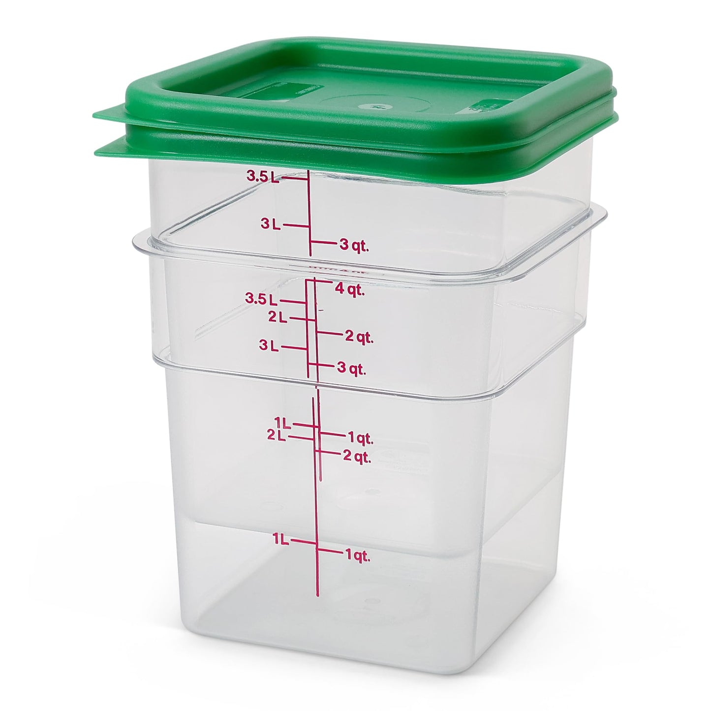 Cambro Food Storage Container with Lid (2 Pack) - Classic Series Square with Green Lid - 4 QT (Quart) - Commercial Grade for Food Prep (Clear)