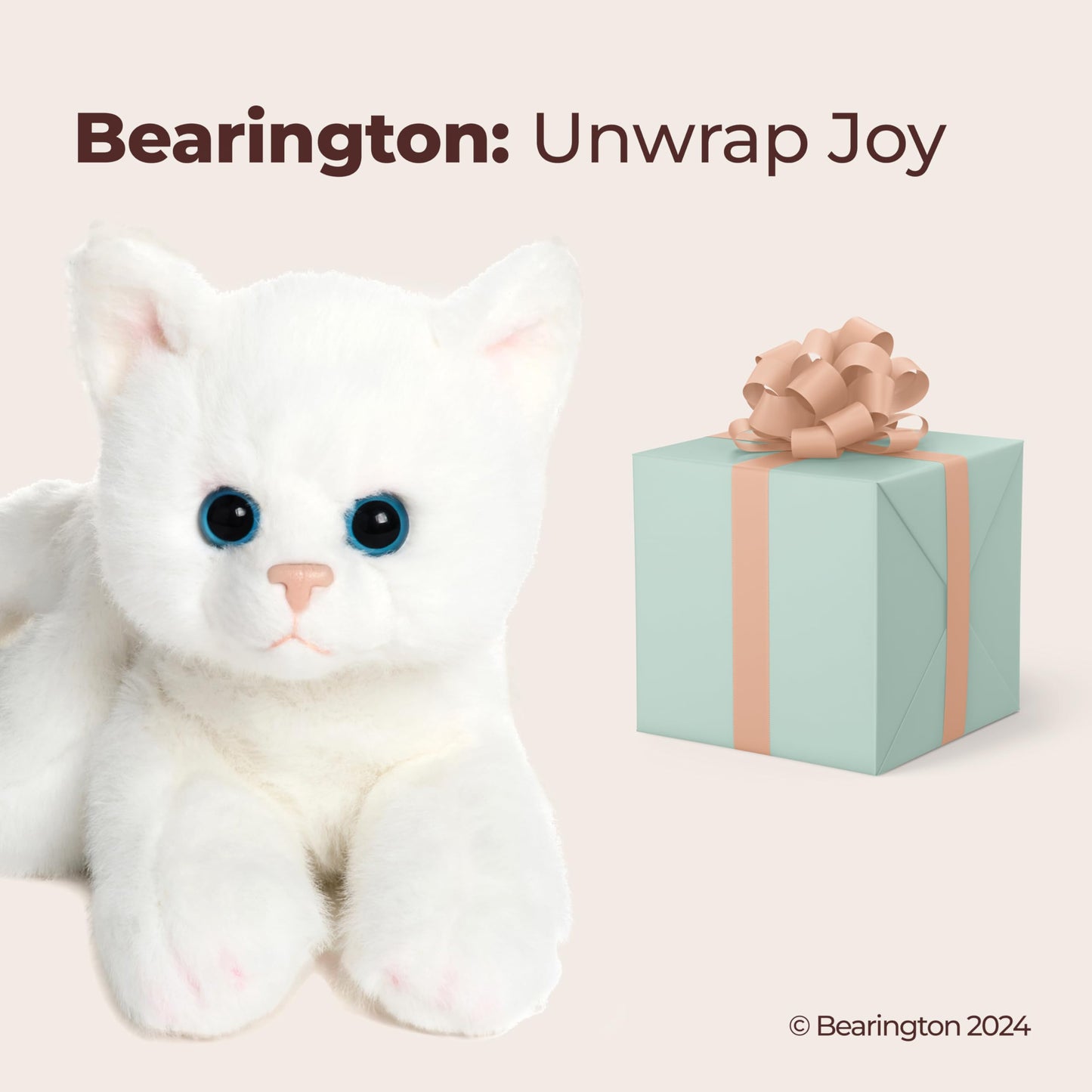 Bearington Lil' Muffin Small Plush Stuffed Animal White Cat, Kitten 8 inches