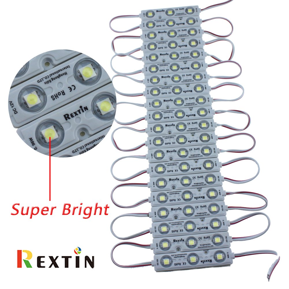 REXTiN Super Bright 200pcs 3 LED Module White 5050 SMD 66-72LM Each Module Waterproof Decorative Light for Letter Sign Advertising Signs with Tape Adhesive Backside