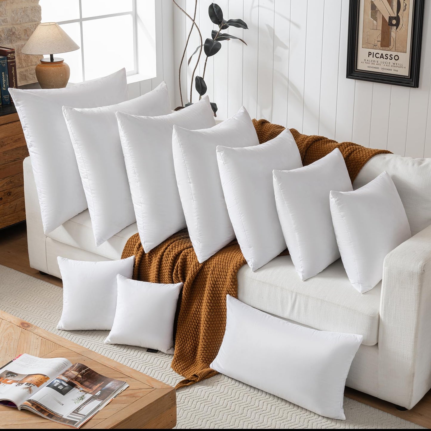basic home Hotel-Style Goose Feather Down Euro Pillow Insert for Sofa & Bed - 100% Odorless & Plump Cushion Filler - 233TC Cotton with Inner Liner to Prevent Poking (28x28 Inch)