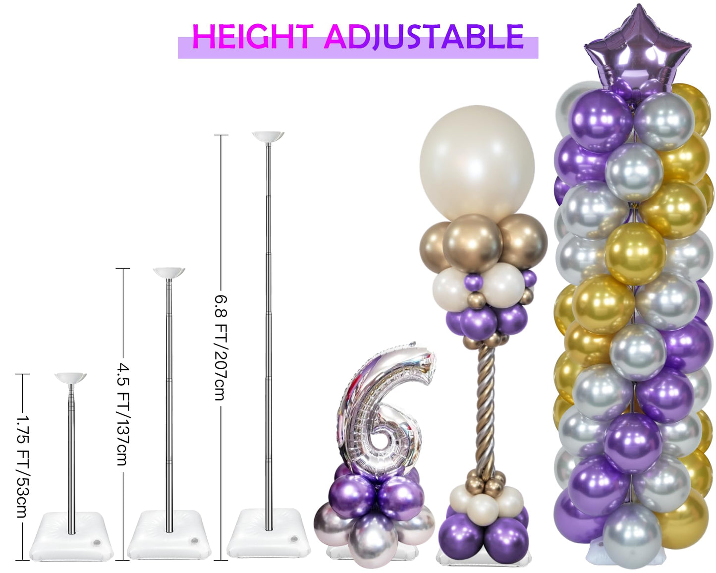 YALLOVE Balloon Column Stand Kit, Sets of 4 Telescoping Balloon Stand, Height Adjustable Balloon Tower Pillar with Reusable Metal Telescopic Design for Party Decoration
