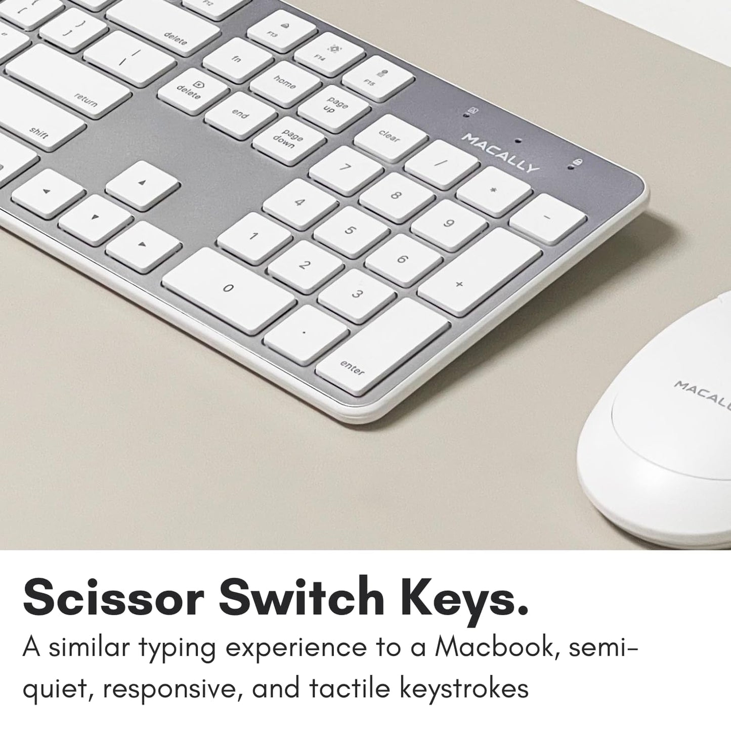 Macally Ultra-Slim USB Wired Keyboard with Number Keypad for Apple Mac Pro, MacBook Pro/Air, iMac, Mac Mini, Laptop Computers, Windows Desktop PC Laptops, Silver (SLIMKEYPROA)