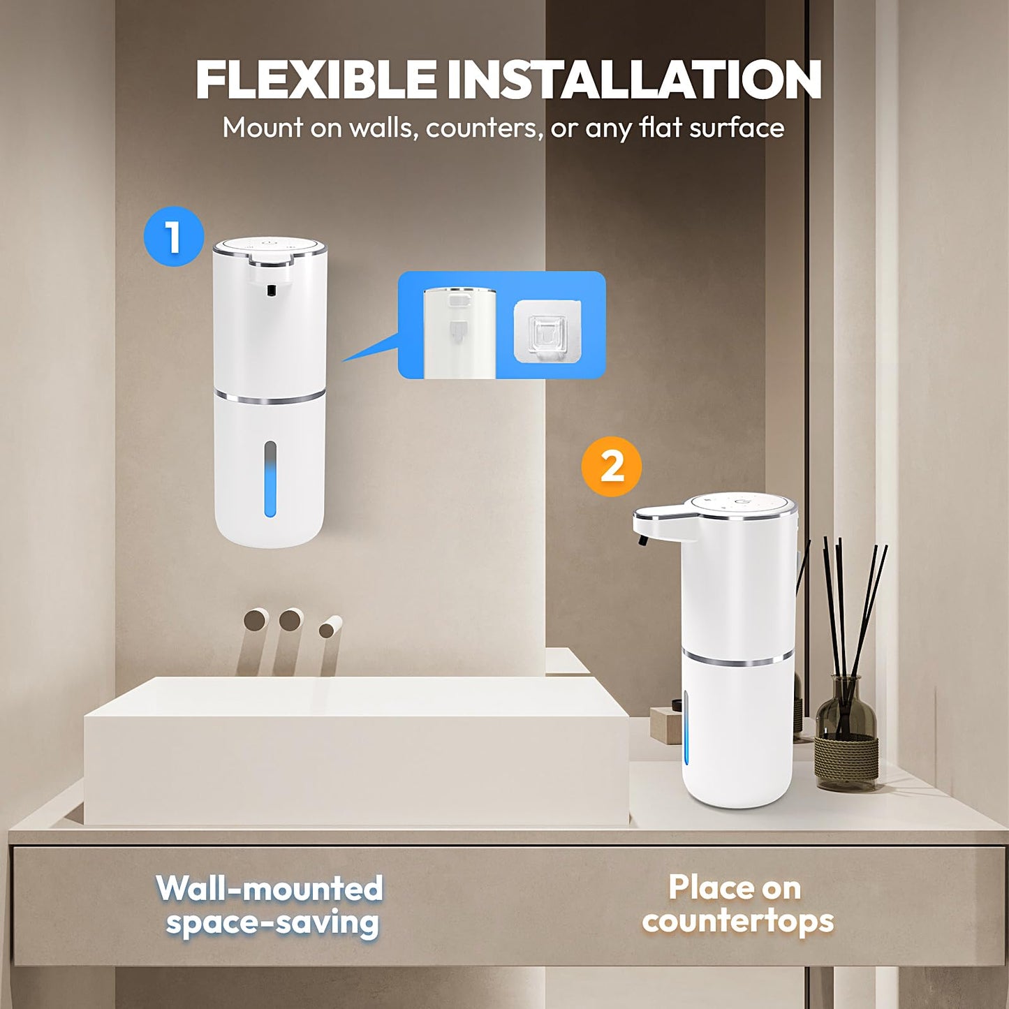 MTYGK 2 Pack Automatic Foaming Soap Dispenser,Touchless Foam Soap Dispenser,12.8oz Rechargeable Wall Mounted Smart for Bathroom and Kitchen Dish Soap,Easy for Toddlers(White)