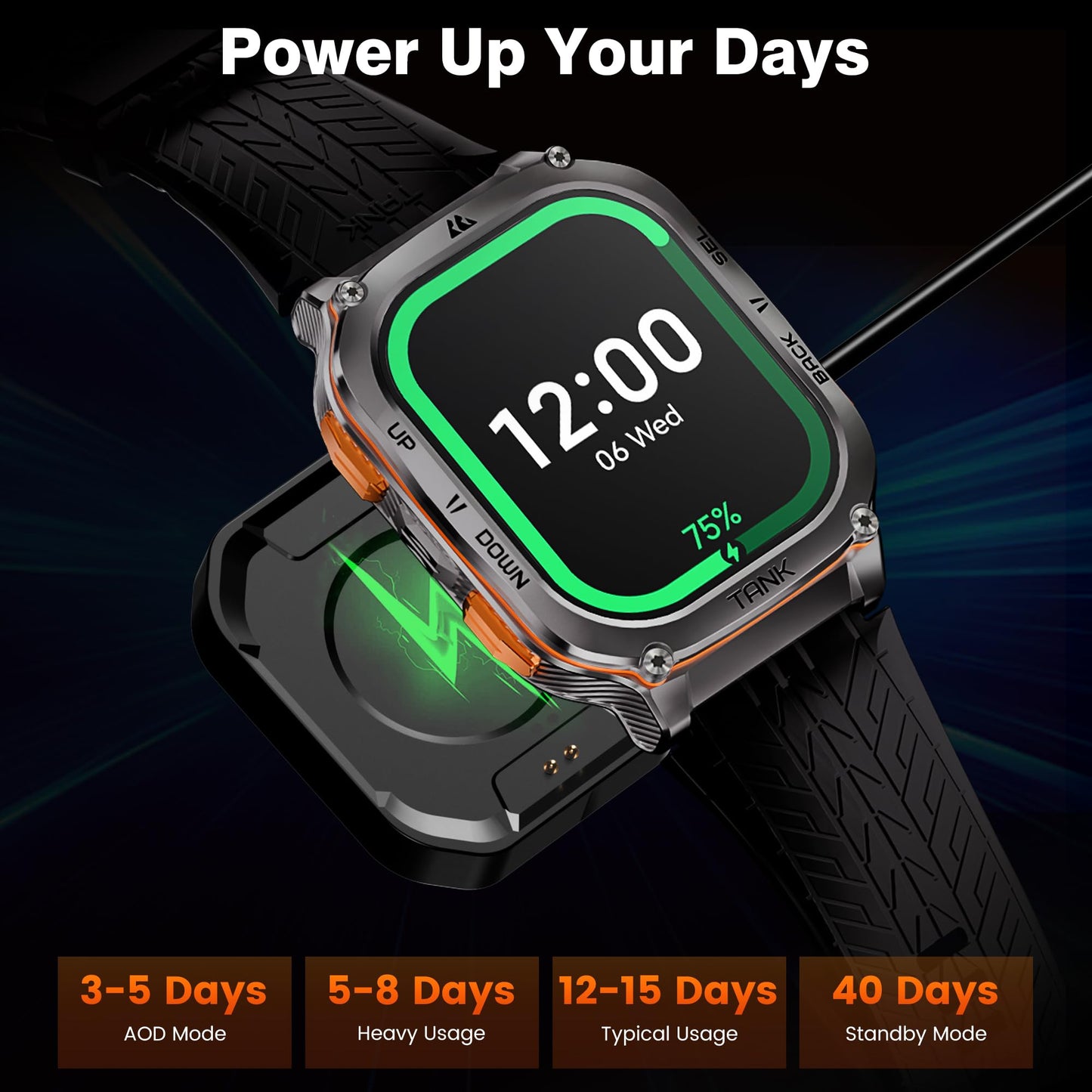 KOSPET Tank M3 Ultra Smart Watch with GPS, 50M Waterproof, Compass, Altitude, Air Pressure, 480mAh Extra Large Battery, Full Stainless Steel, Bluetooth Call, 1.96'' AMOLED Always-on Display, AI Voice