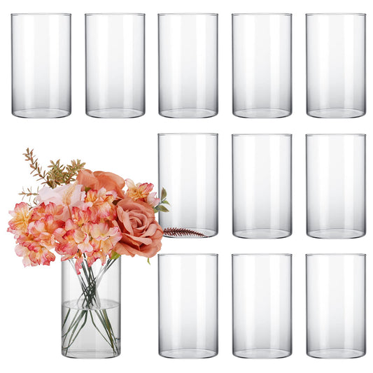 CUCUMI 12pcs Glass Cylinder Vases for Centerpieces, Flower Vases Wedding Decorations, 6 Inch Tall Glass Candle Holder for Table Shelf, Floral Vase Bulk for Home Decor