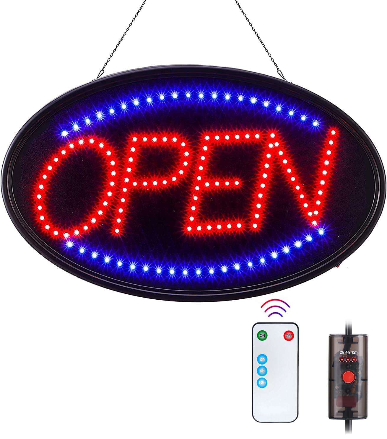 LED Open Sign, FITNATE Large 23x14 inch Business Open Sign with Remote Electric Display Light,2 Modes Flashing & Steady Lights for Business, Shop, Bar, Hotel