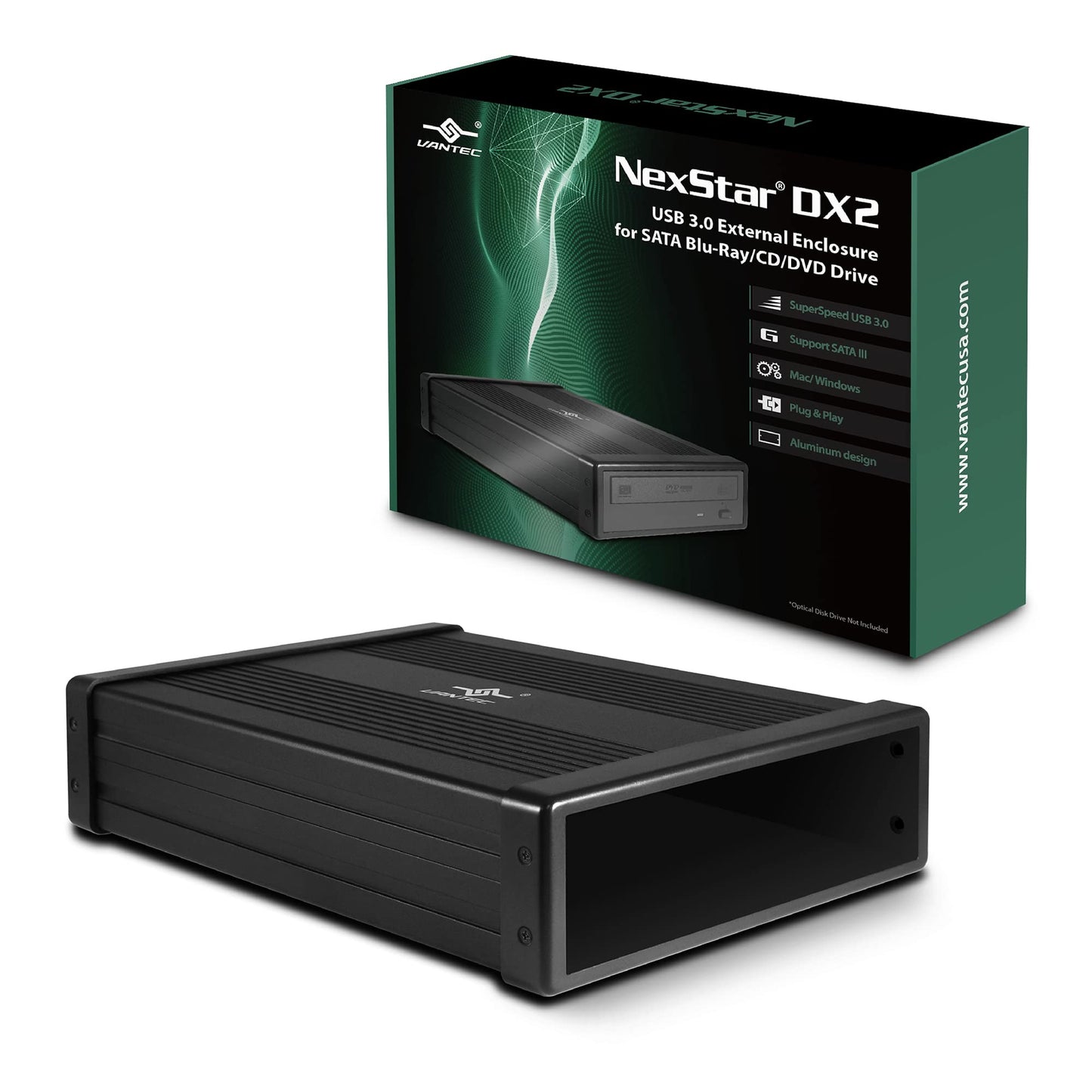 NexStar DX2 USB 3.0 External Enclosure, Design for 5.25" Blu-Ray/CD/DVD SATA Drive, 2nd Gen DX, Aluminum Alloy, fit Any Depth Optical Drive, TAA Compliant, USB Hot swappable (NST-540S3-BK)