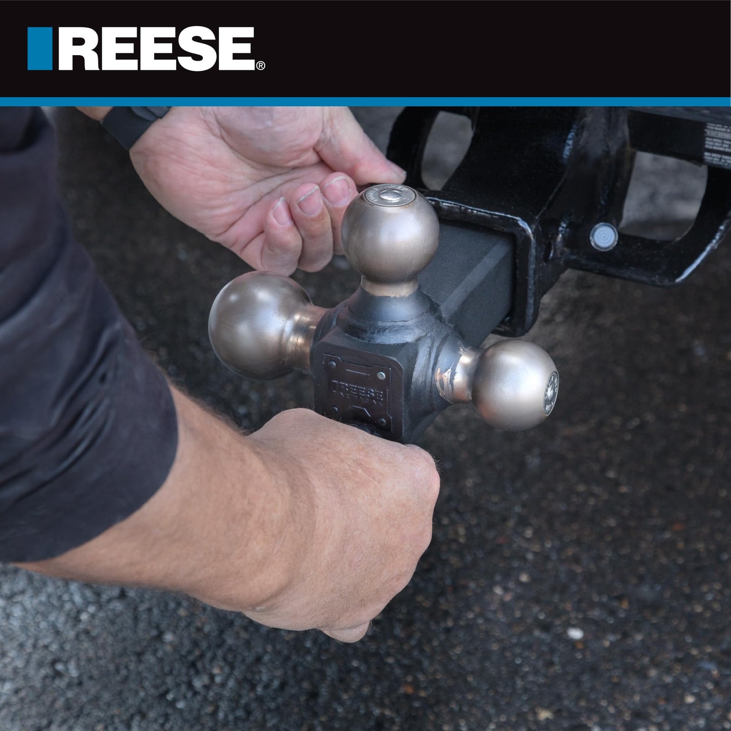 Reese Towpower 7039800 Tri-Ball Trailer Hitch Ball Mount, 1-7/8 Inch, 2 Inch, 2-5/16 Inch Trailer Hitch Balls, Fits 2 Inch Square Receiver, 10,000 lbs. Capacity, Resistance to Rust and Corrosion