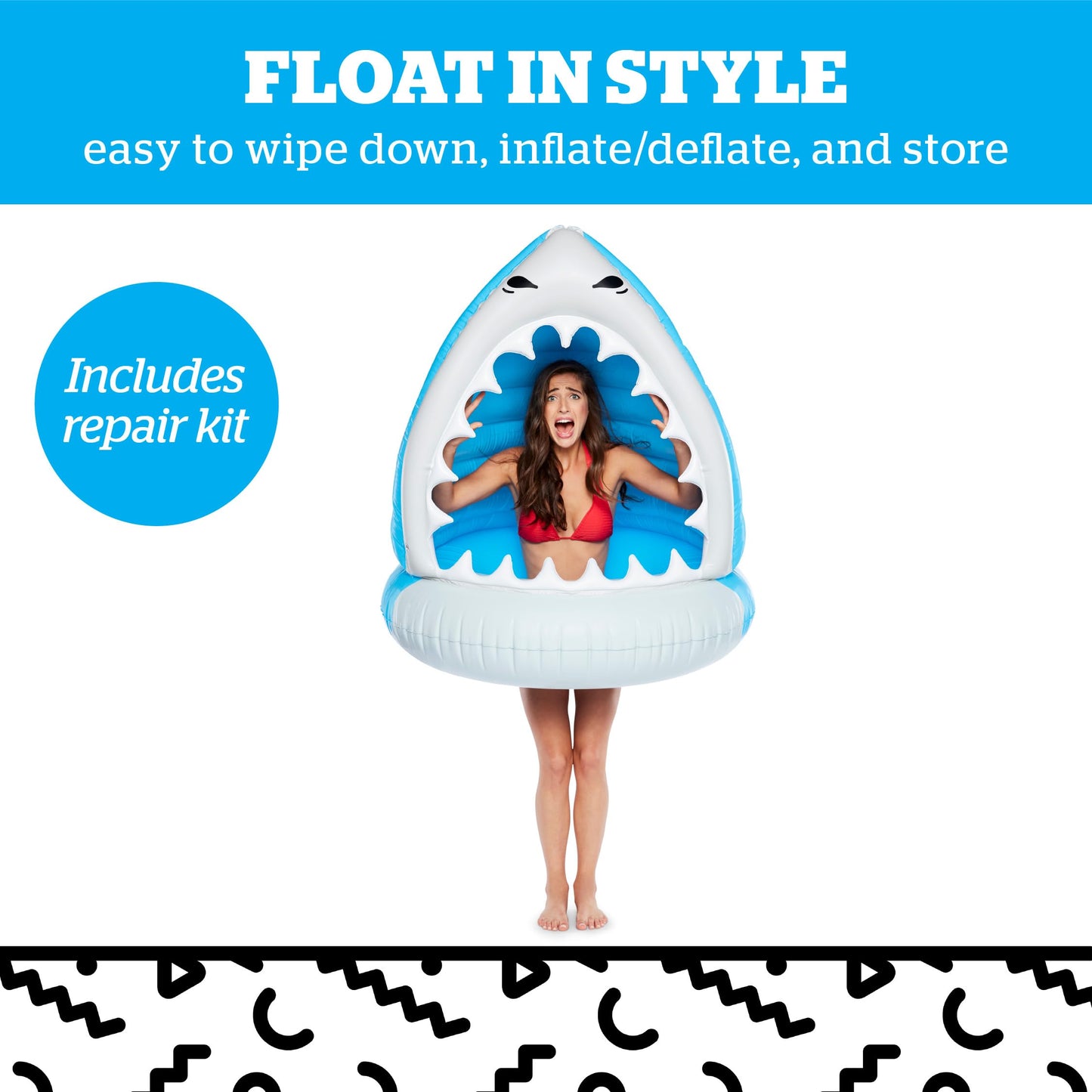 BigMouth Giant Animal Pool Float, Inflatable Floatie Tube, Blow Up Swim Ring, Outdoor Summer Pool Party Water Toy - Man-Eating Shark