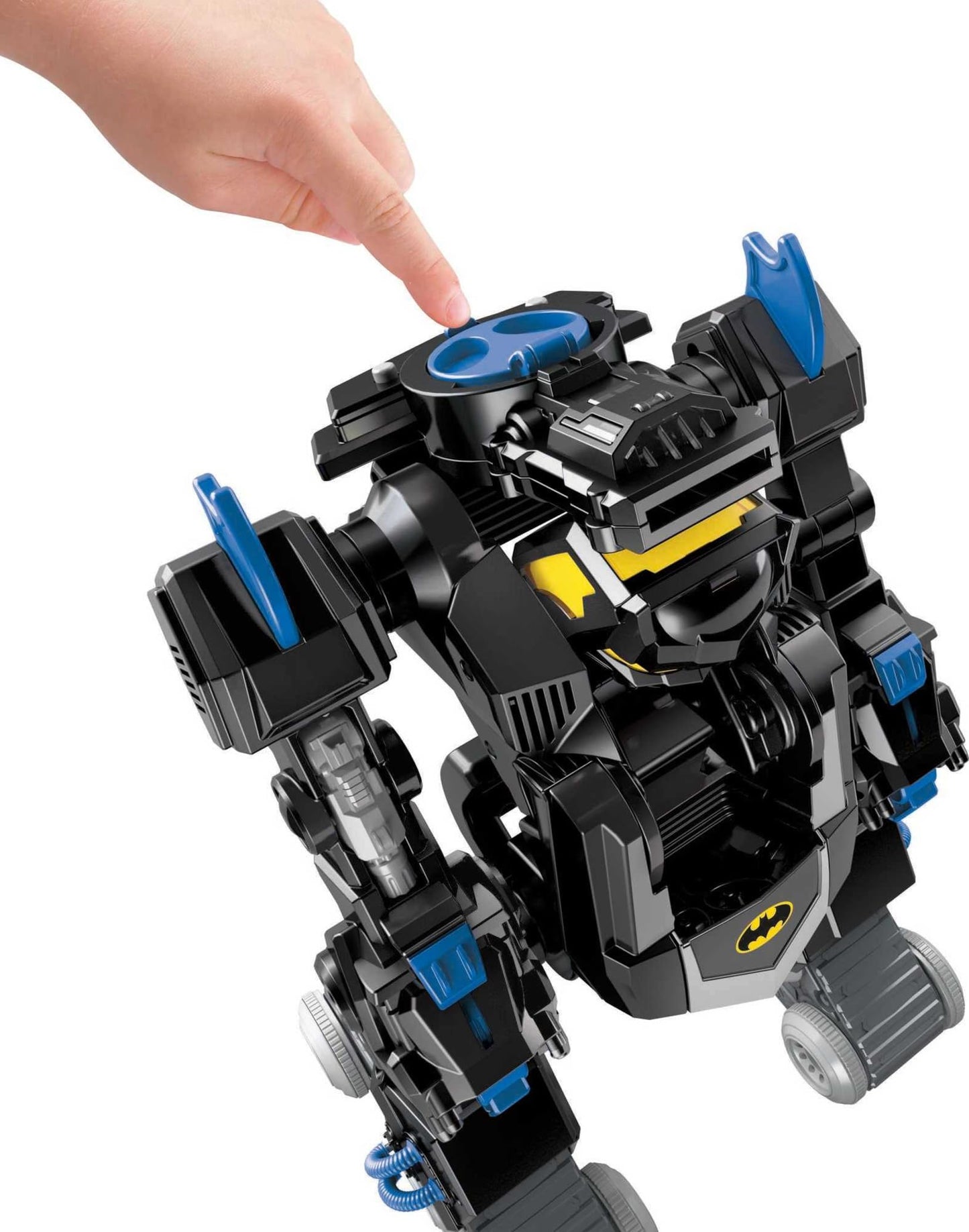 Fisher-Price Imaginext DC Super Friends RC Toy Transforming Batbot 2-in-1 Robot to Vehicle with Lights, Sounds & Phrases, Remote Controller, Plus 1 Small Figure & 4 Launcher Disks