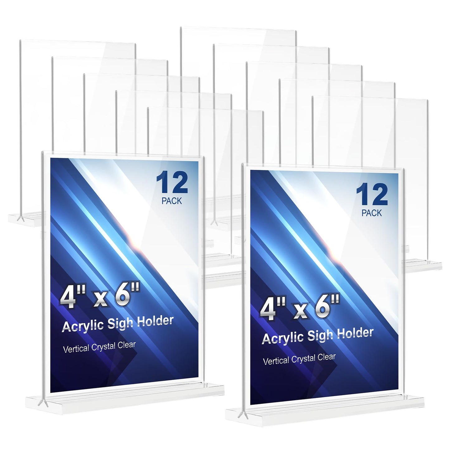 Comix Acrylic Sign Holder 8.5x11 Inches, 12 Pack Double Sided Clear Display Stand Plastic Table Top Paper Stand, Vertical Menu Flyer Holder for Restaurants, Store, Office