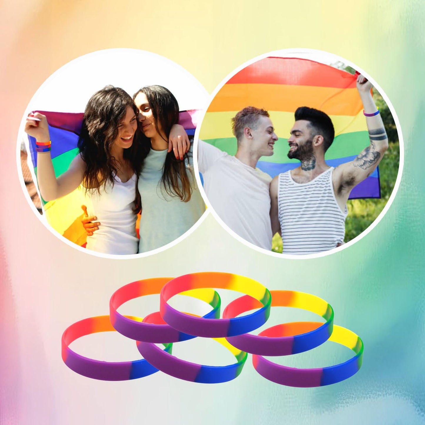 300 Pcs Pride Wristbands Bulk Rainbow Silicone Bracelet Pride Wristbands Decorations Stretch Silicone Wristband Wrist Bands for Gay and Lesbian Parades Rainbow Festival Party Decorations Supplies