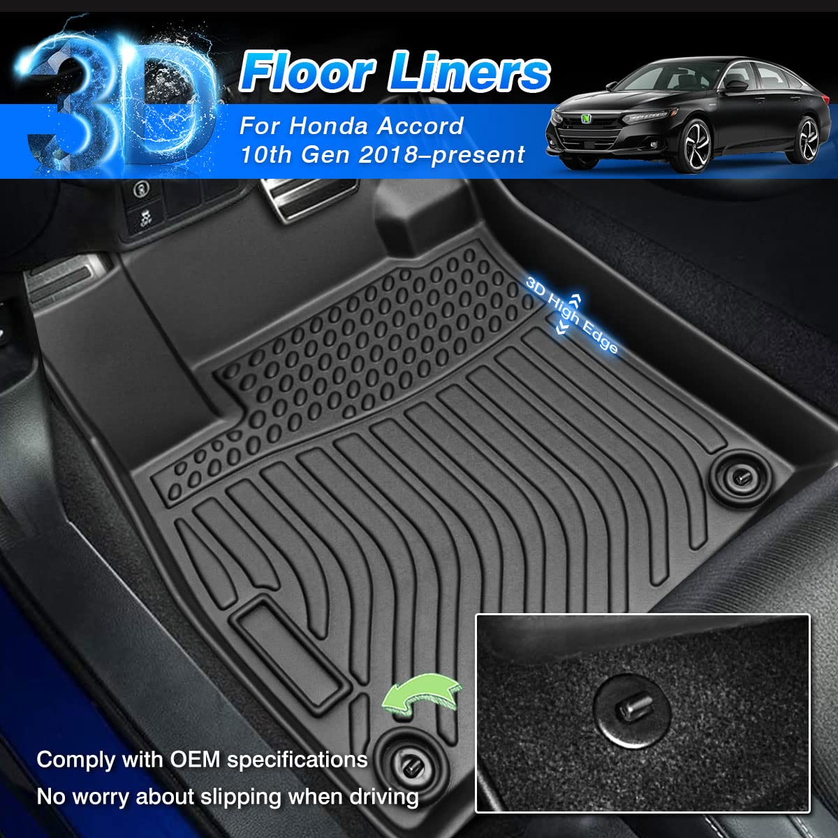 Cartist Custom Fit for Floor Mats Honda Accord 2018 2019 2020 2021 2022 (All Models) Floor Liners All Weather Front & 2nd Row Full Set TPE Waterproof