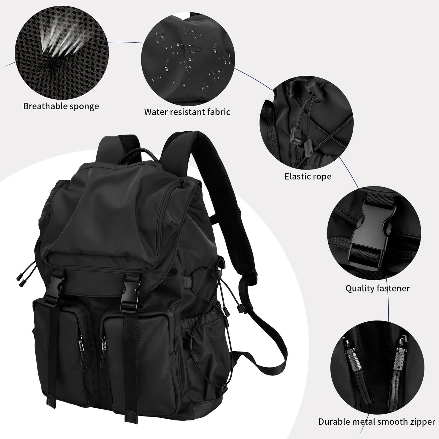 BJIAX Vintage Laptop Backpack for Men & Women, 30L Functional Stylish Backpack with Stretchy Side Pocket Design, Water Resistant College Work Commuter Travel Backpack Fits 15.6 Inch Tablet, Notebook
