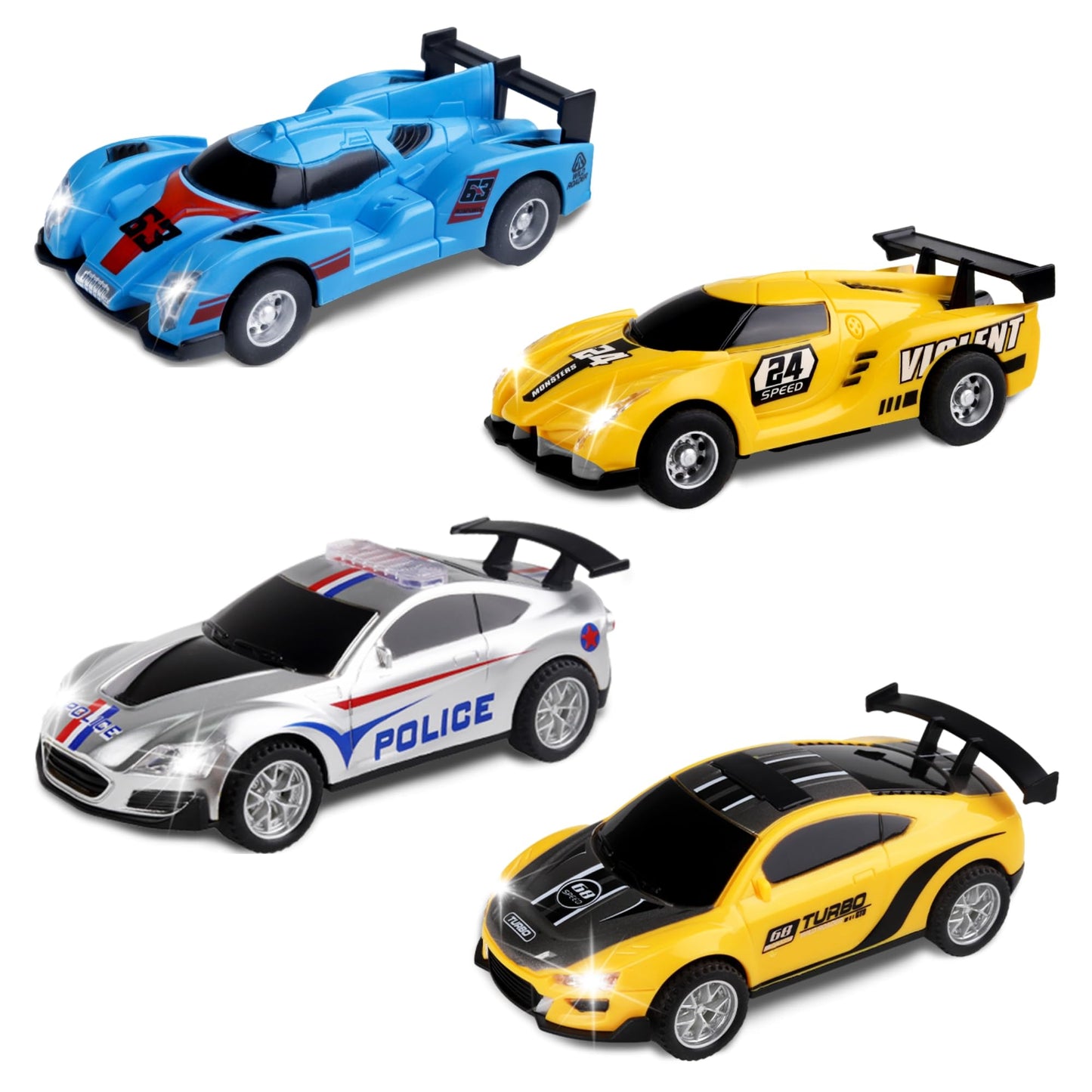 Slot Car Race Track Set, 19ft Electric Track with LED Lights and 4 Slot Cars, 2 Hand Controllers and Racing Game Lap Counters, Set Features Loop, Turns, and Crossover for Boys Age 6-12