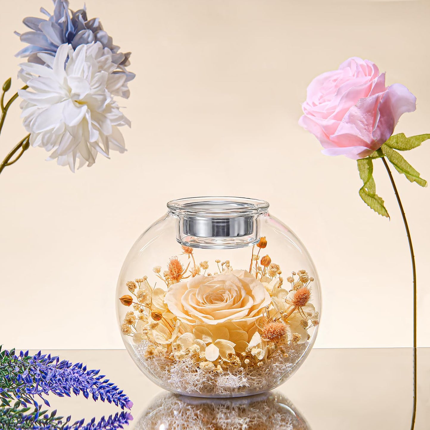 DEEMEI Gifts for Mom Birthday Gifts for Women Preserved Large Rose Flowers for Delivery Preserved Flowers Forever Eternal Rose in Glass Dome with Two Scented for Grandma Wife Daughter Sister Friends