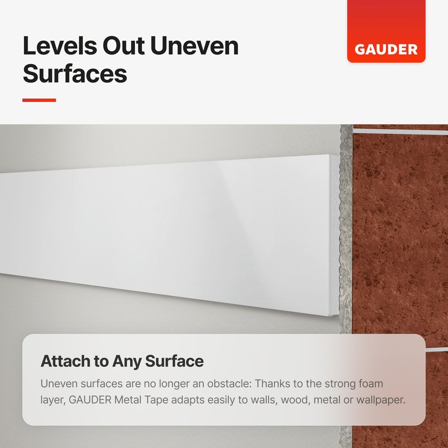 GAUDER Self-Adhesive Metal Tape - Ideal for Tonie Figures & Shelves - Holding Surface for Magnets - Ferrous Tape with Foam Adhesive - Thin Metal Steel Strip (41 ft x 1.4 in)