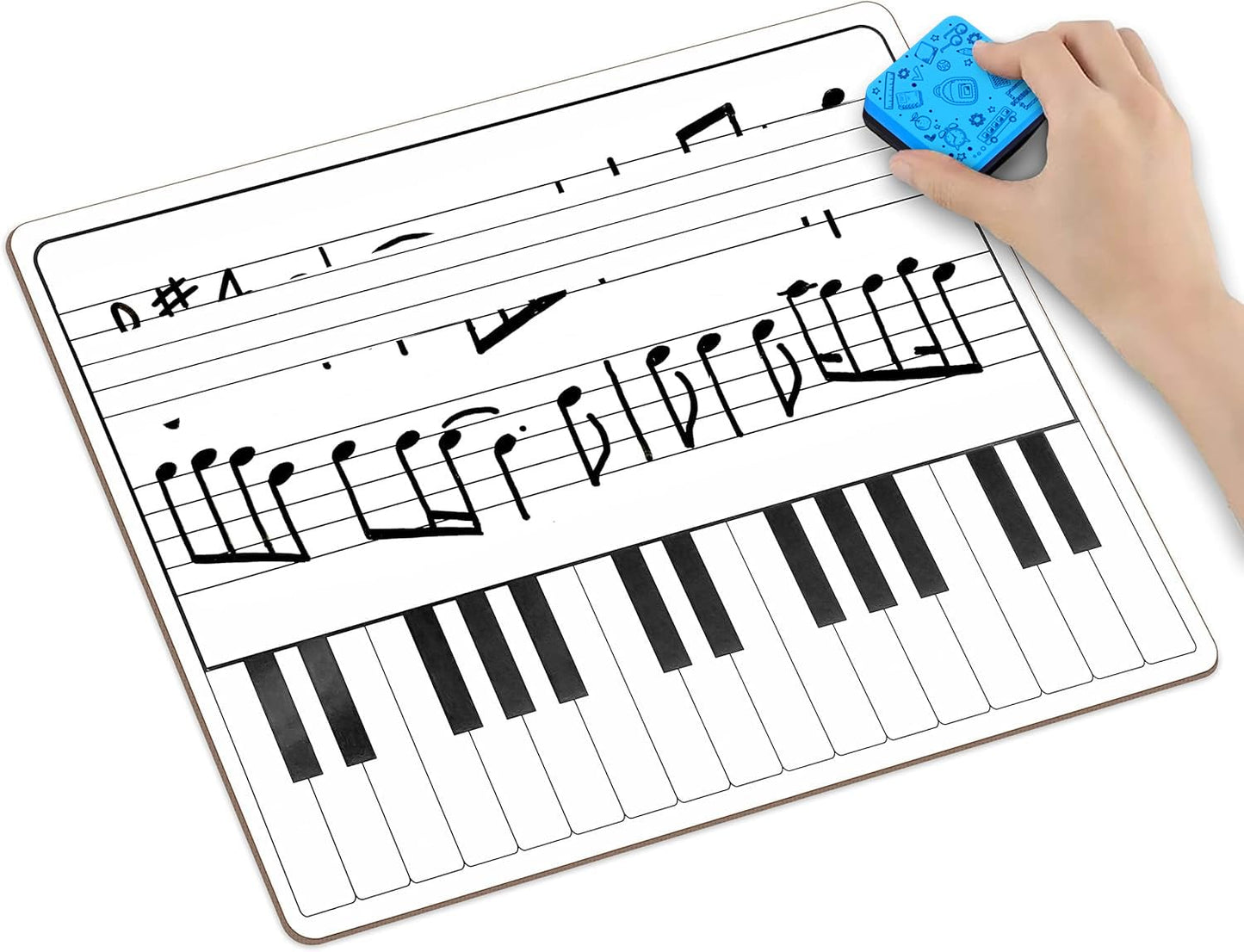 SCRIBBLEDO 10 Pack 11 x 14 Inch Piano Board Dry Erase White Boards Keyboard Double Sided Music Staff whiteboard for Kids Students, Musicians Music Class Supplies. (10 Erasers Included)