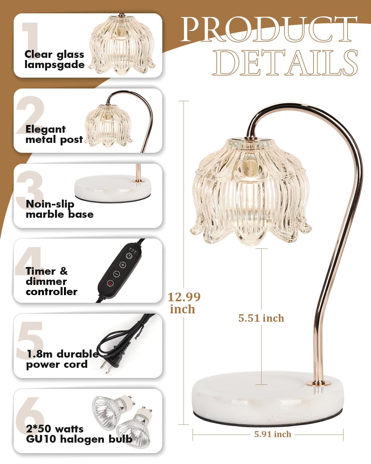 Funistree Candle Warmer Lamp with Timer & Dimmable, Candle Warming Lamp, Mothers Day Birthday Gifts for Women Mom, House Warming Gifts New Home Marble Base Wax Melt Warmer for Jar Candles