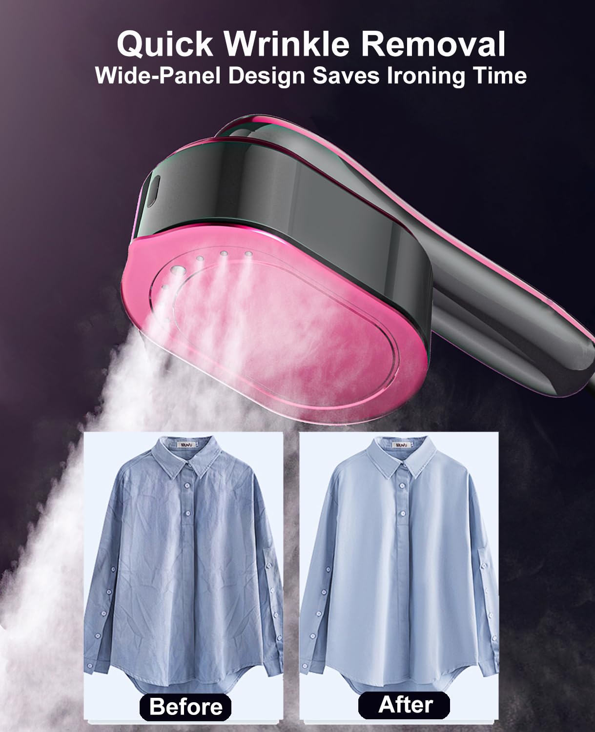 ADPTOYU 2-in-1 Steamer & Iron for Clothes, Portable Handheld Garment Steamer with LED Display, Large Ceramic Panel Travel Clothes Steamer Iron, 10s Fast Heat-Up All-Fabric Remove Wrinkle (Purple)