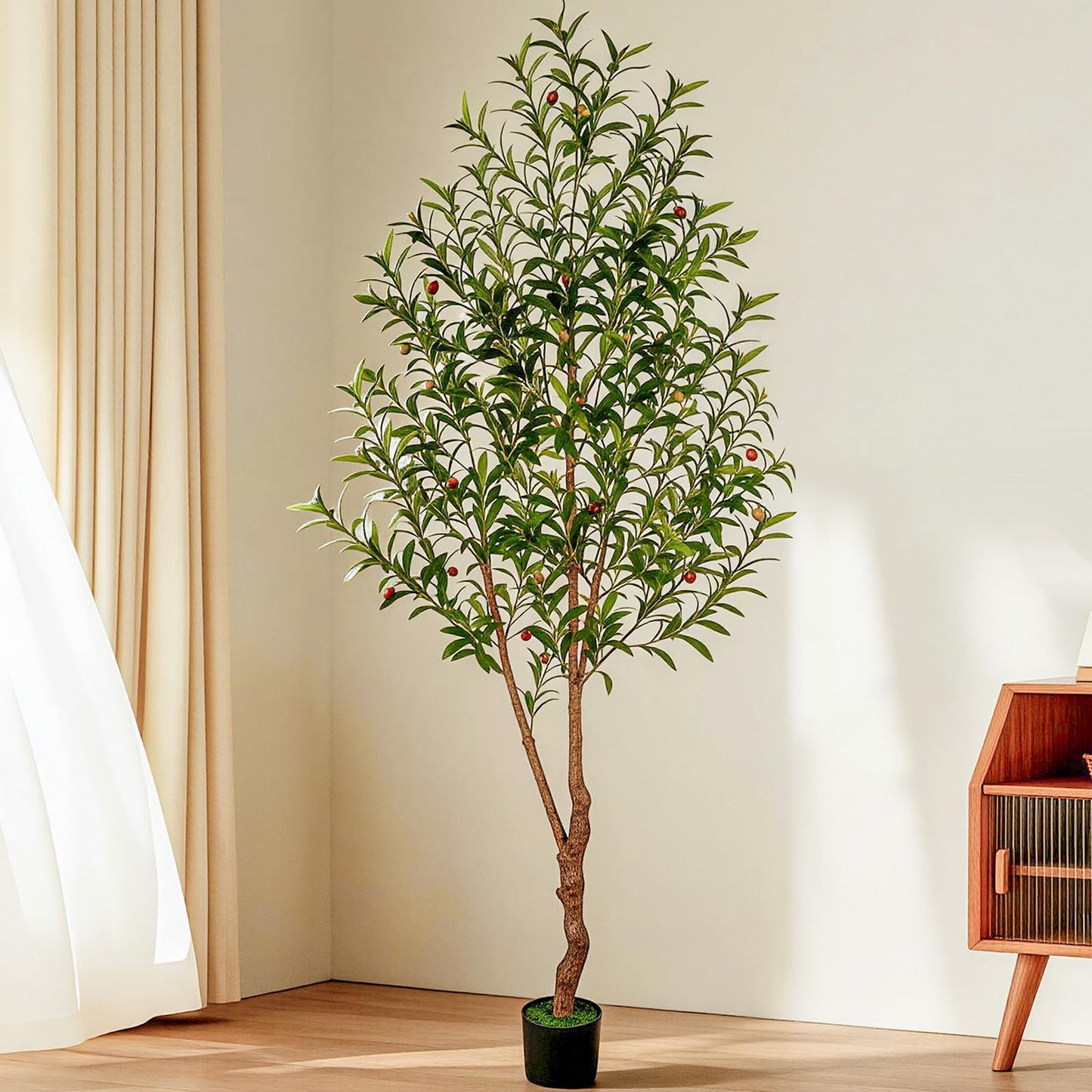 VIVATREES 7FT Olive Tree Artificial Indoor, 84in Tall Faux Olive Tree with Pot, Fake Potted Tree with Fruits for Home Office Decor