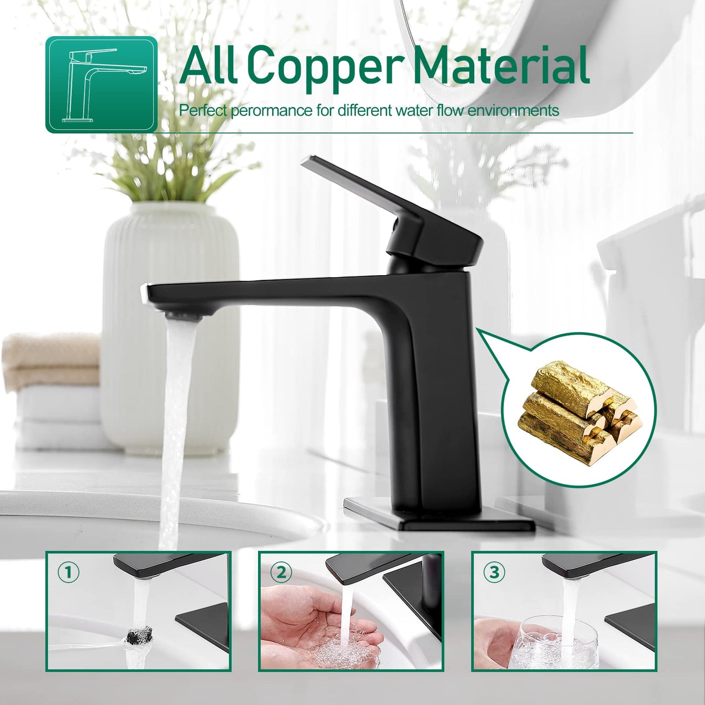 VOTON Black Bathroom Faucet Single Handle Bathroom Faucets for Sink 1 Hole Rv Lavatory Vanity Faucet with Pop-up Drain and Water Supply Lines